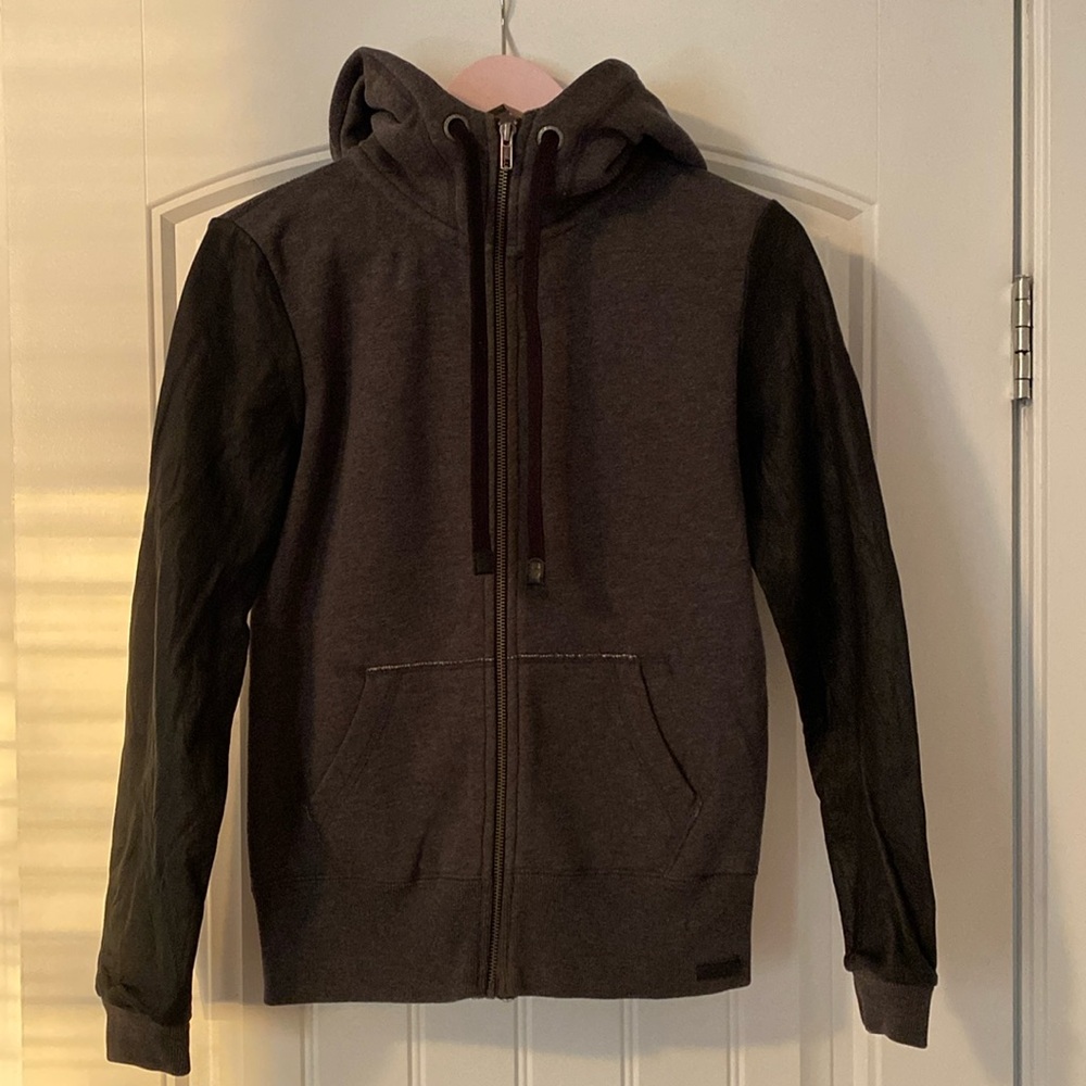 Roots Canada Fleece/Real Leather Zip Hoody